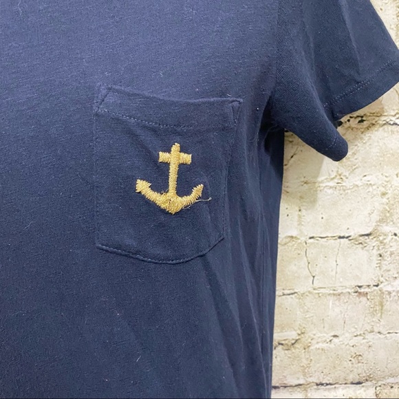 J Crew Navy Blue Nautical Anchor Pocket T Shirt - Picture 2 of 5